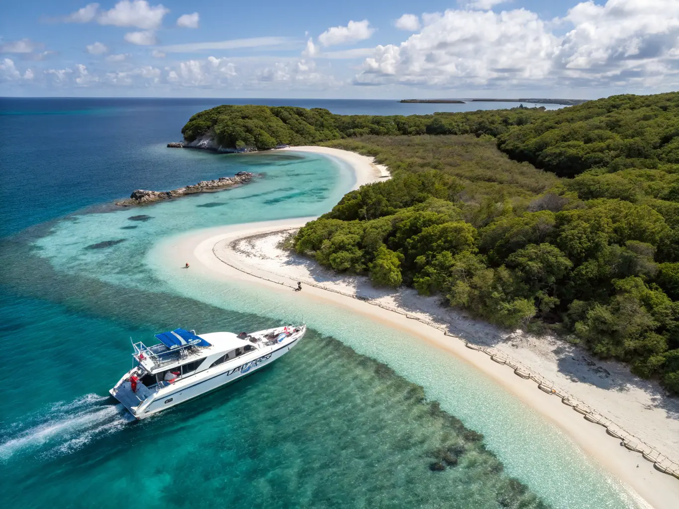 A sailboat gliding through turquoise waters under a clear blue sky, representing the sailing adventures edition of Escape and Explore.