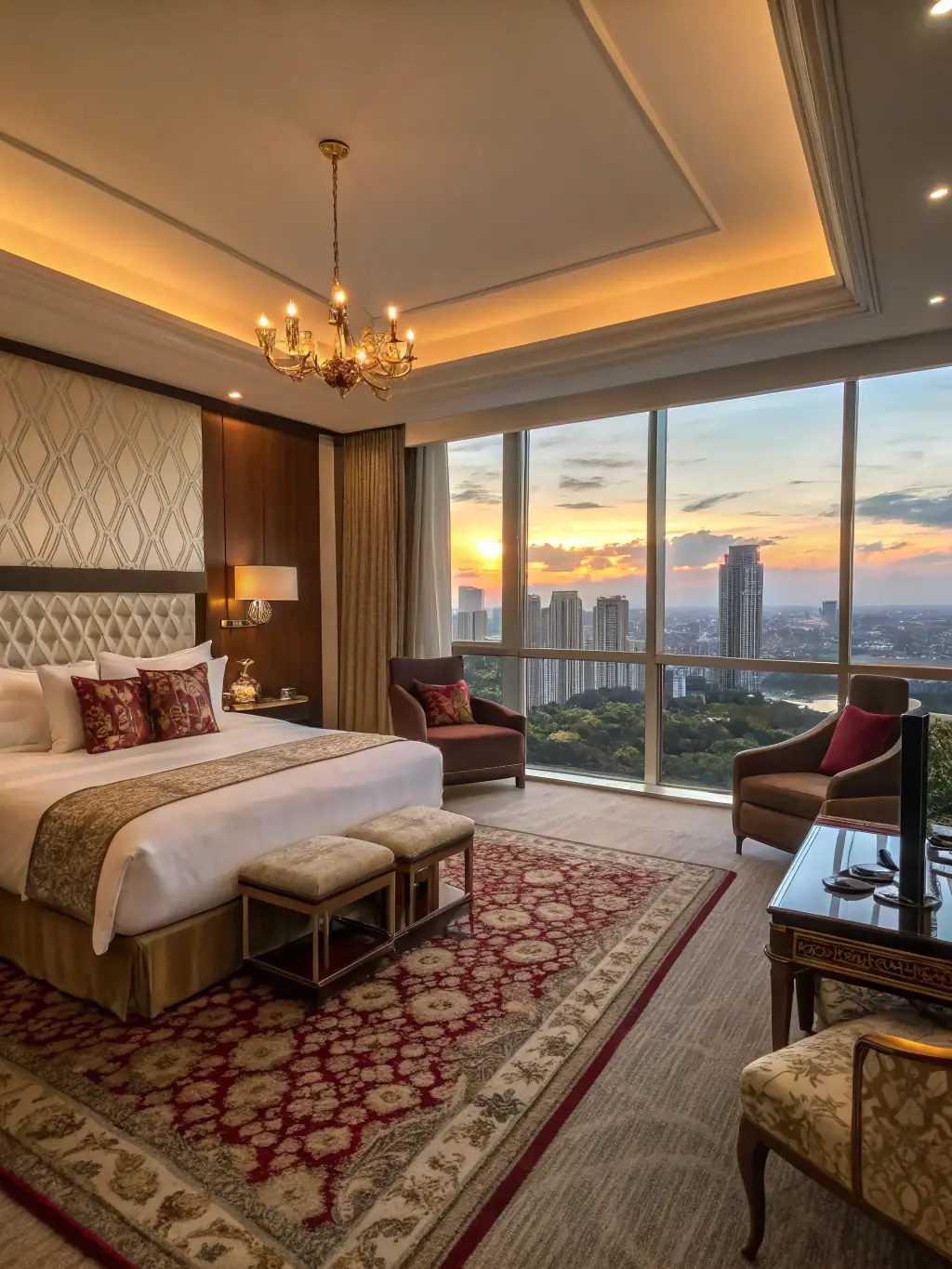 A picture of a modern, comfortable hotel room in Medellín, Colombia, illustrating the quality accommodations provided by Epic Event Trips.